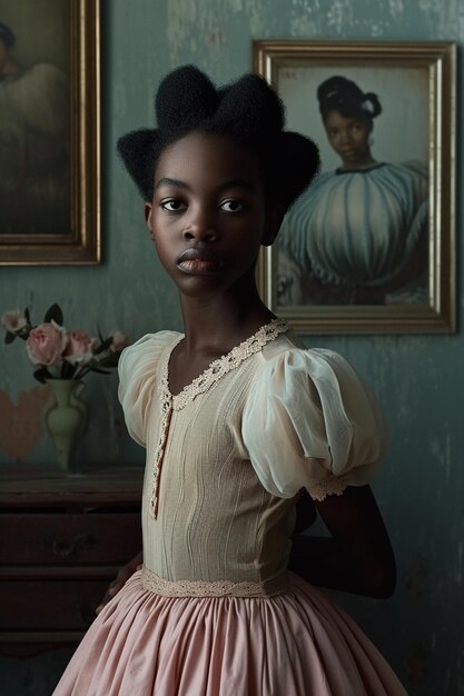 Una fotografía de retrato de una joven negra en la década de 1930 al estilo de Loretta Lux