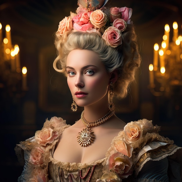 fotografía del retrato de MARIE ANTOINETTE cinematográfica IA generativa