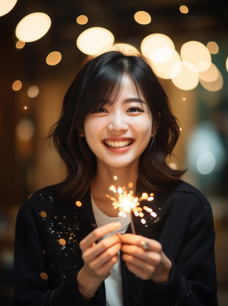 Fotografía Retrato de una mujer feliz sosteniendo un brillo