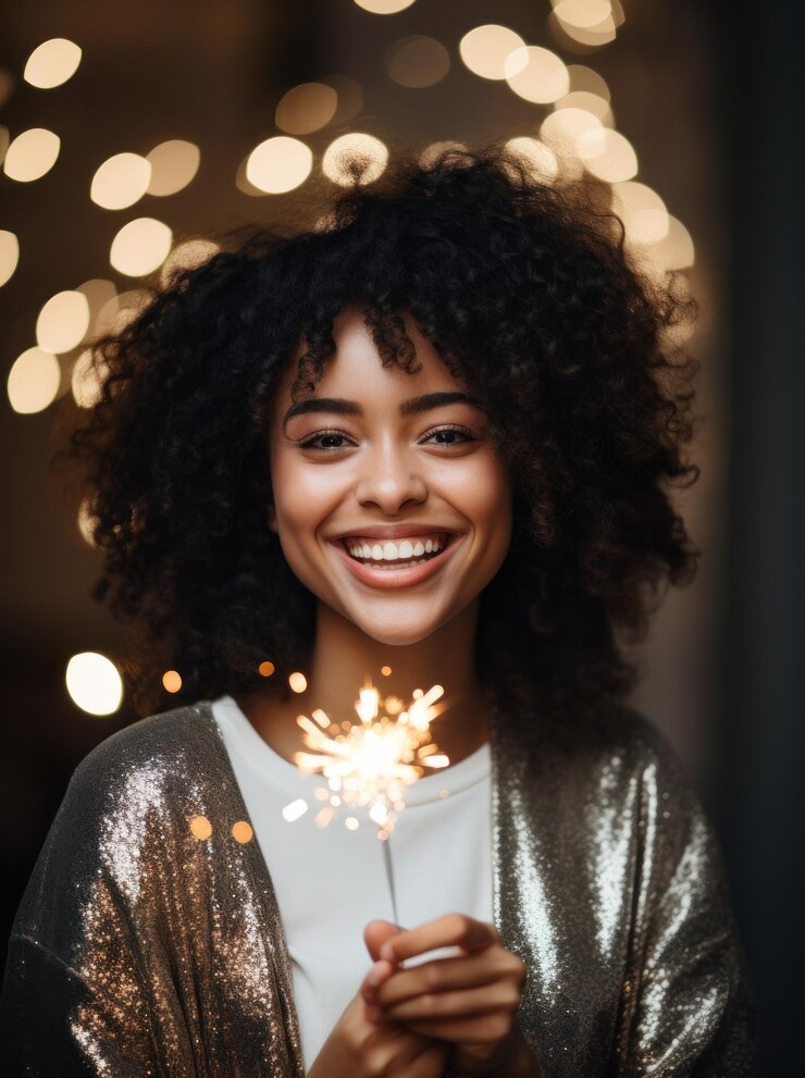 Fotografía Retrato de una mujer feliz sosteniendo un brillo