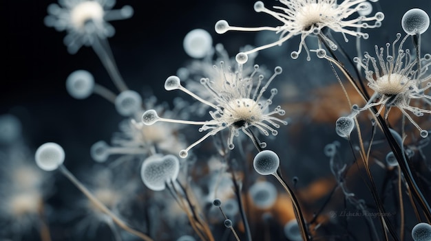 Fotografía de retrato de primer plano realista piadoso con flores alienígenas