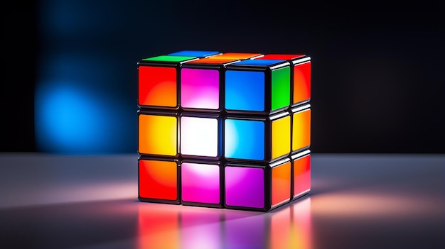 Foto fotografía retroiluminada con lámpara de cubo de rubik multicolor con imagen uhd