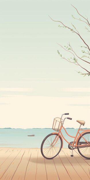 Foto fotografía romántica de playa con bicicleta y árbol