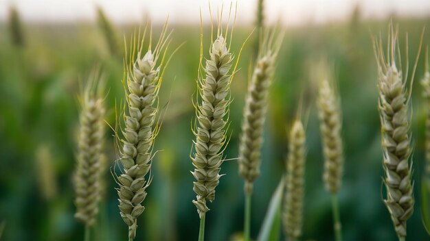 Fotografía selectiva de cultivos de trigo en el campo con un fondo borroso