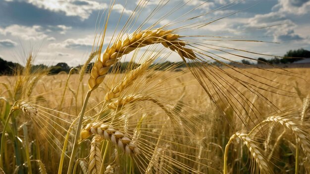 Fotografía selectiva de las espigas de trigo doradas en un campo