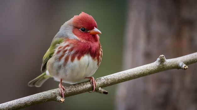 Fotografía selectiva de un pequeño pájaro rojo sentado en una rama