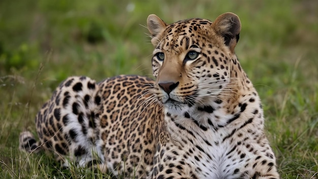 Fotografia seletiva de um belo leopardo africano nos campos cobertos de grama