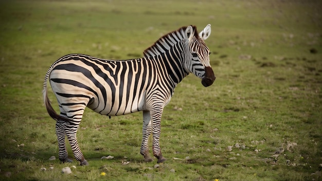 Fotografia seletiva de uma bela zebra em um campo coberto de grama verde