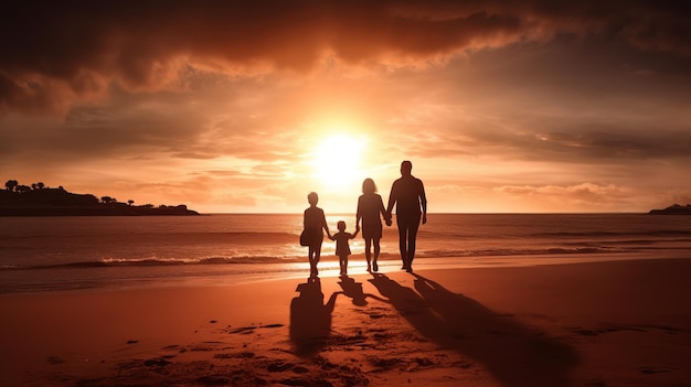 Fotografía de silueta premiada de una familia en la playa de Sunri