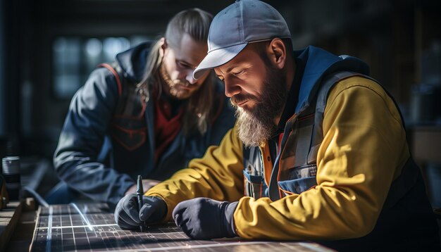 Fotografía de stock de alta calidad Dos ingenieros instalando paneles solares en el techo