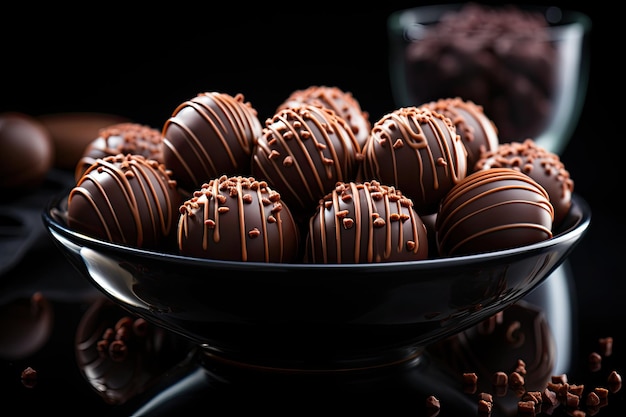 Fotografía de Stock de bombones de chocolate en marrón oscuro.