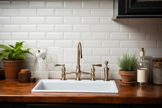 Fotografía de Stock de una cocina con marco en blanco para una maqueta