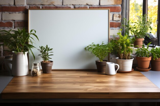 Fotografía de Stock de una cocina con marco en blanco para una maqueta