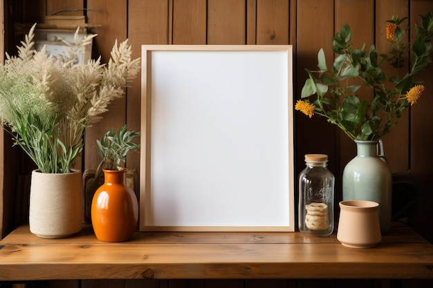 Fotografía de Stock de una cocina con marco en blanco para una maqueta