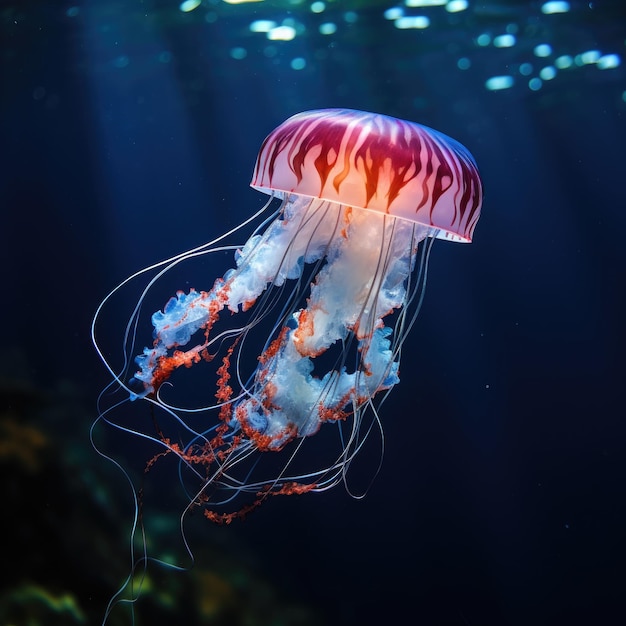 Fotografia subaquática encantadora capturando a graça de uma água-viva em forma de caixa no mar profundo