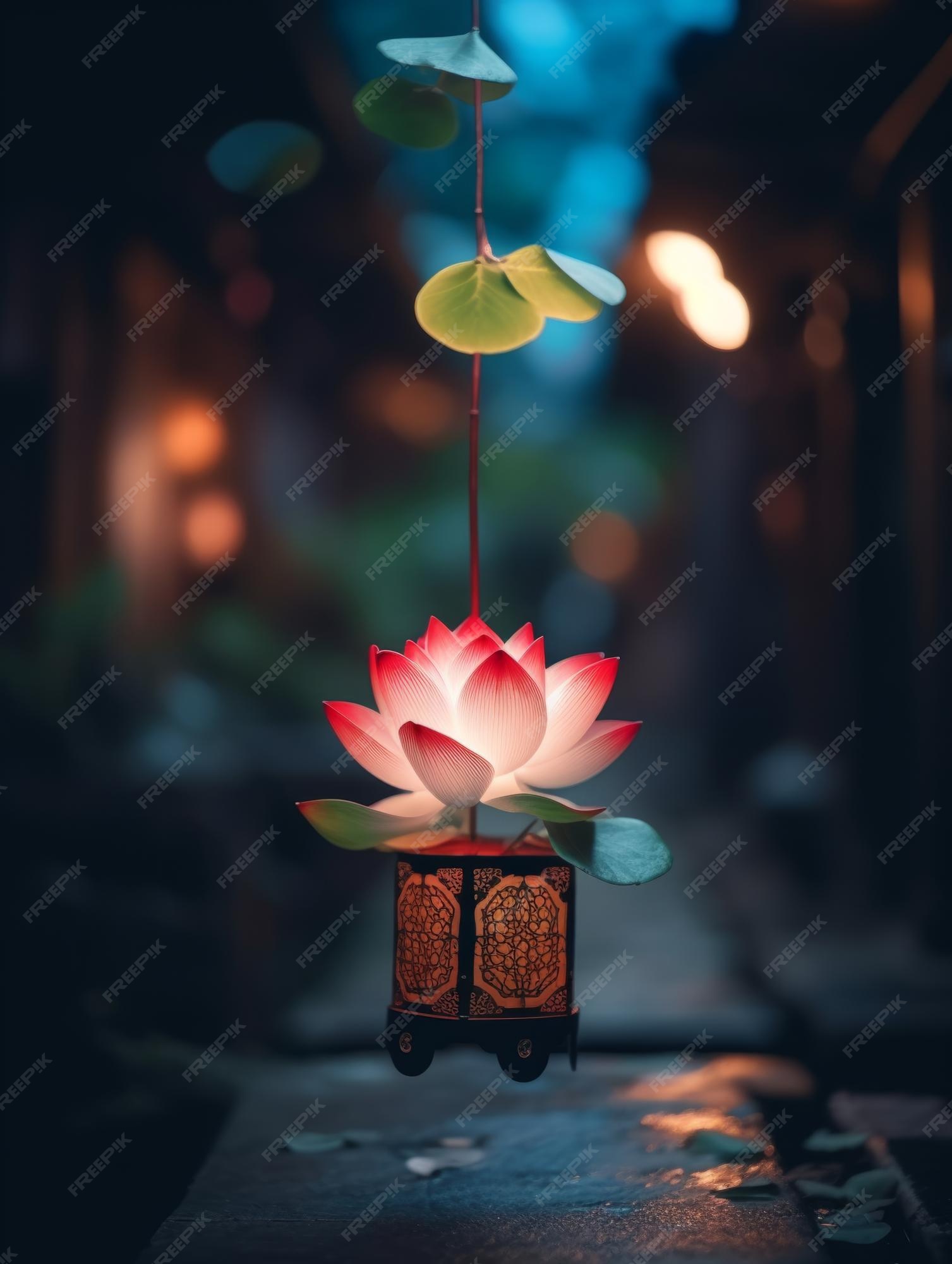 Fotografía super realista estilo japonés colgando pequeños farolillos