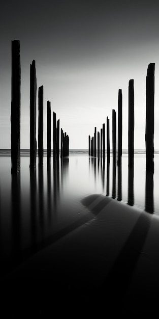 Fotografía surrealista y cinematográfica en blanco y negro de playa