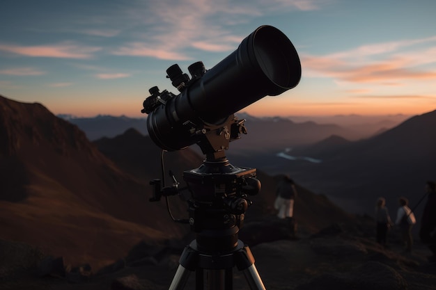 Una fotografía de un telescopio en un observatorio remoto en la cima de una montaña IA generativa