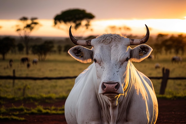 Fotografía de un toro Nelore en un pasto brasileño