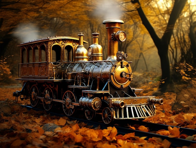 Fotografía de un tren de locomotora a través del bosque