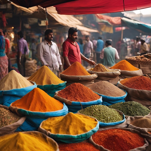 Foto una fotografía ultra aguda de los vibrantes mercados callejeros de mumbai con coloridos puestos de selli