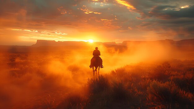 Foto fotografía de un vaquero cruzando el desierto