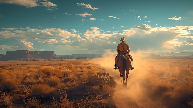 Foto fotografía de un vaquero cruzando el desierto