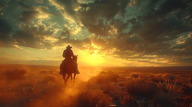 Foto fotografía de un vaquero cruzando el desierto