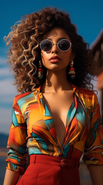 fotografía de verano de una mujer hermosa en ropa de playa junto al mar