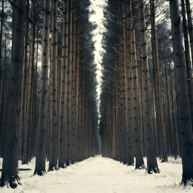 Foto fotografía vertical de un bosque con árboles altos en invierno