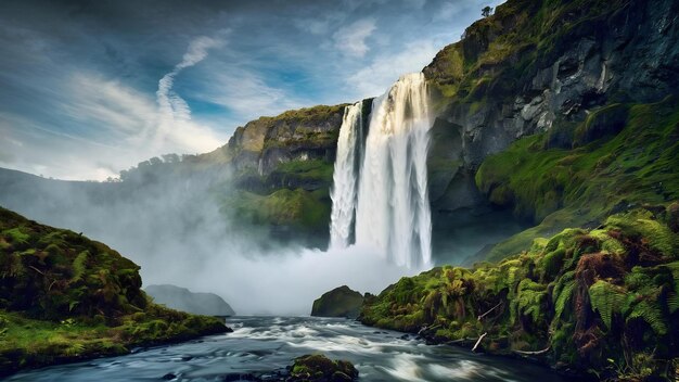 Foto fotografía vertical de la cascada de huilo huilo en el sur de chile