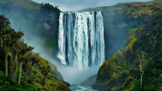 Fotografia vertical da cachoeira de huilo huilo no sul do Chile