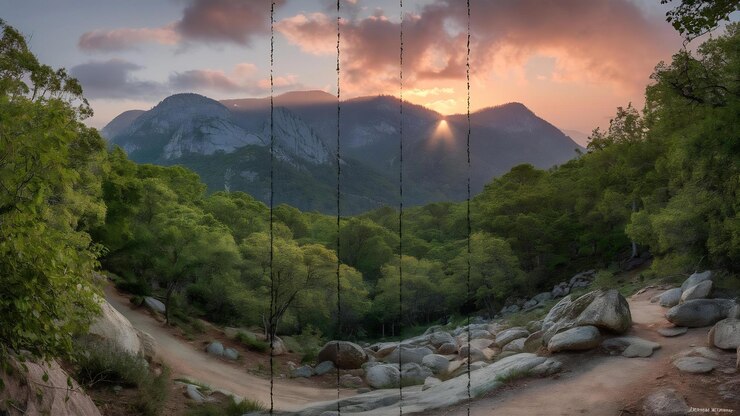 Foto fotografia vertical da vista da montanha na floresta nacional de cleveland durante o nascer do sol