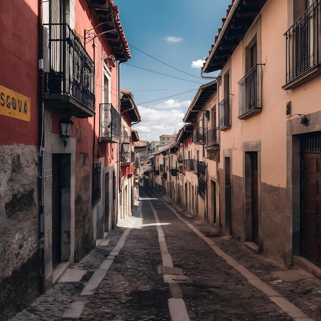 Fotografia vertical de edifícios em ruas antigas no bairro judeu em Segóvia, Espanha