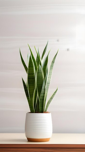 Fotografia vertical de uma planta em uma panela branca dentro de uma sala de luz natural ótima para uma decoração de sala