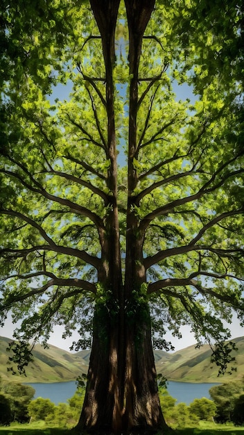 Fotografia vertical dos galhos de uma árvore verde perfeita para o fundo