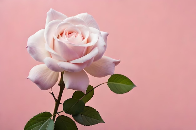 fotografía vertical de una hermosa rosa blanca pegada a una pared rosada