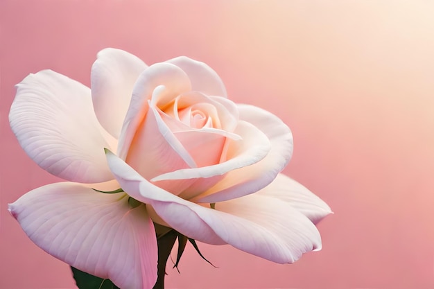 fotografía vertical de una hermosa rosa blanca pegada a una pared rosada