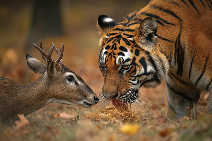 Fotografía de vida silvestre de alta calidad de un tigre cazando un ciervo