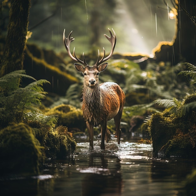 Fotografía de vida silvestre de un ciervo en el bosque