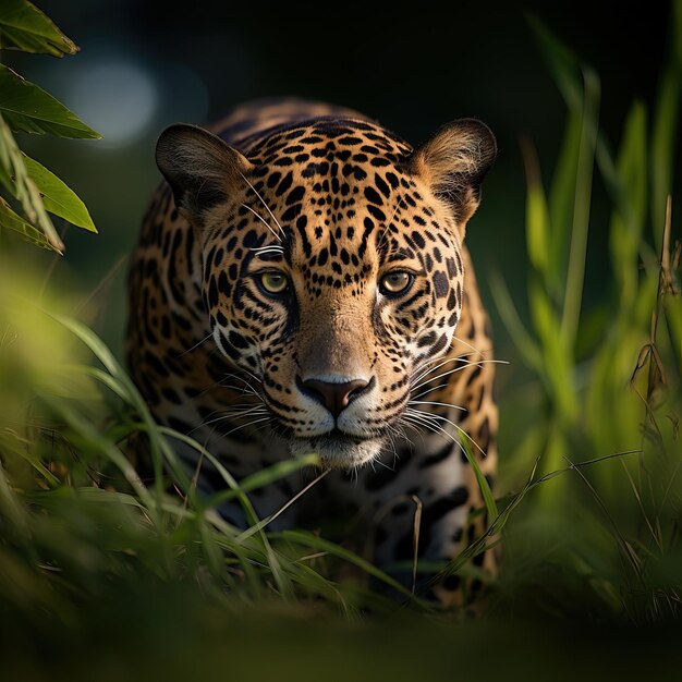 Fotografía de la vida silvestre de un jaguar en la pradera