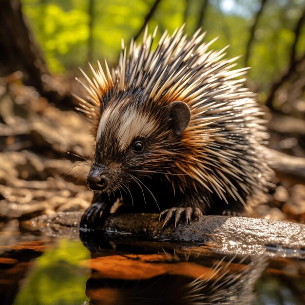 Foto fotografía de la vida silvestre del puercoespín en hdr 4k