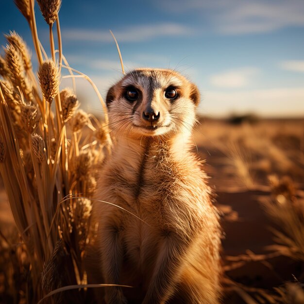 Fotografía de la vida silvestre de un suricato en la pradera