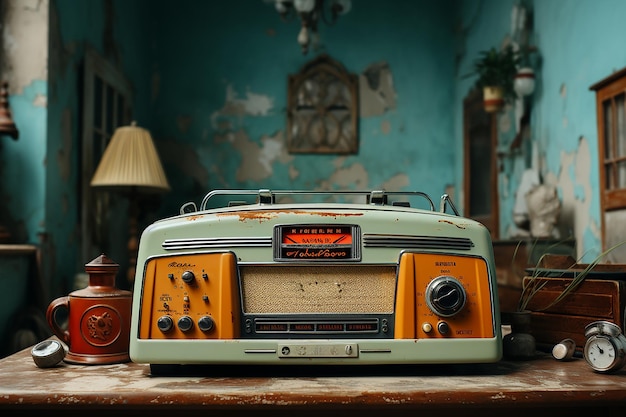 Foto fotografia vintage supera um fundo de rádio antigo em estilo retrô