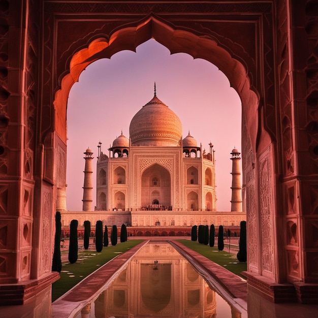 Foto una fotografía de vista frontal de vista lateral de agra taj mahal