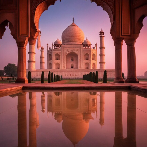 Una fotografía de vista frontal de vista lateral de agra taj mahal