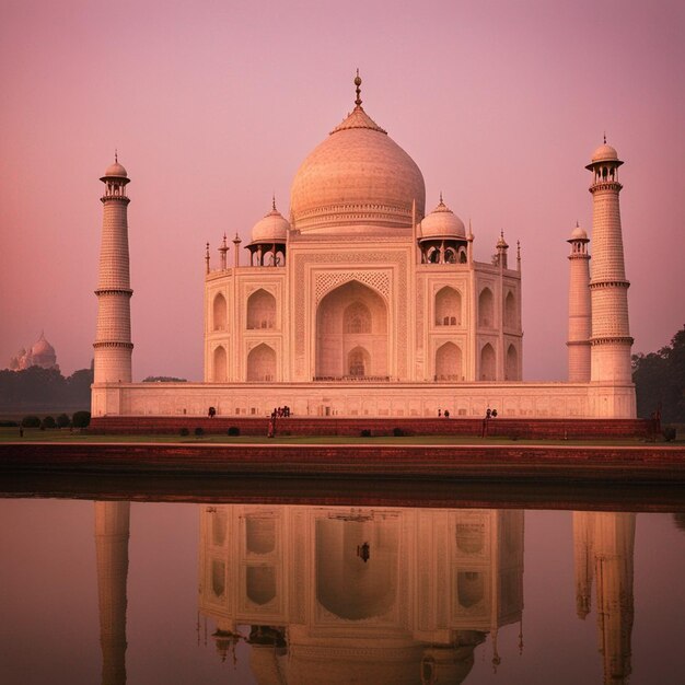 Foto una fotografía de vista frontal de vista lateral de agra taj mahal