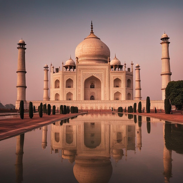 Foto una fotografía de vista frontal de vista lateral de agra taj mahal