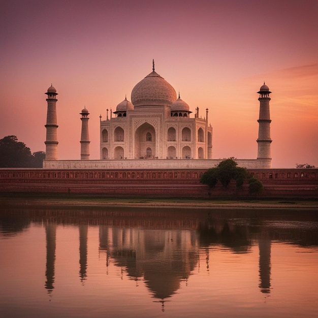 Una fotografía de vista frontal de vista lateral de agra taj mahal