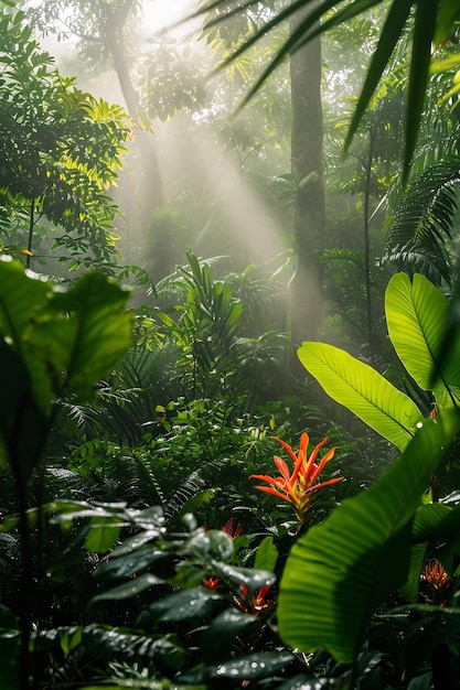 Foto fotografiando la vibrante biodiversidad de un bosque tropical